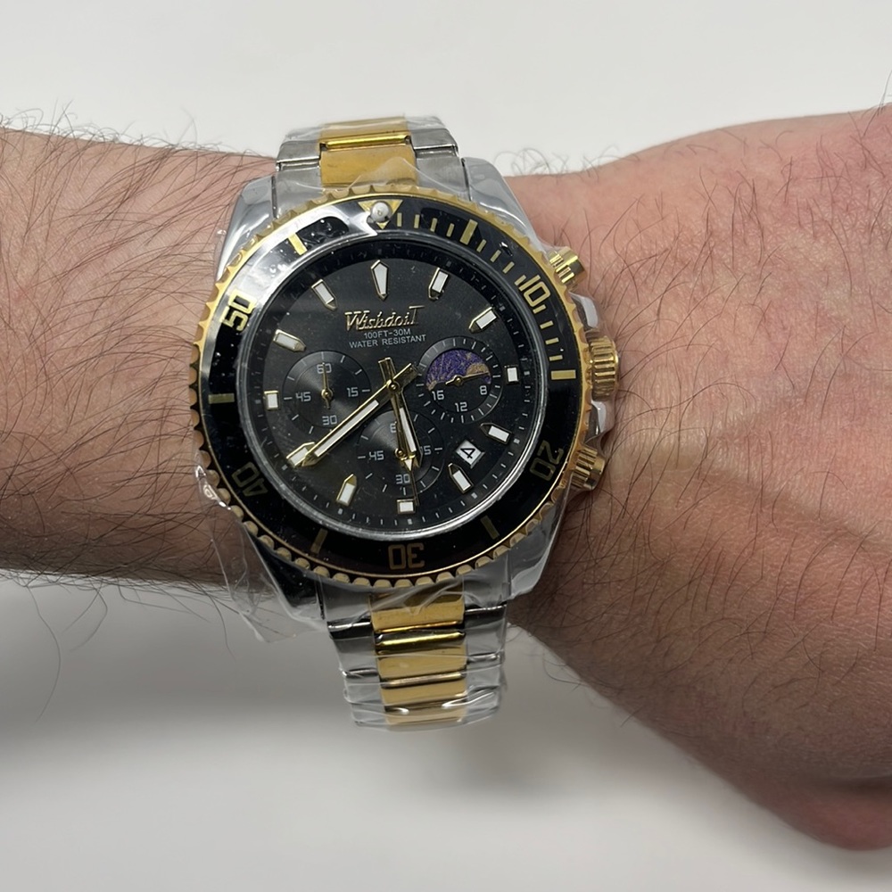 Mens watch stainless steel gold black silver